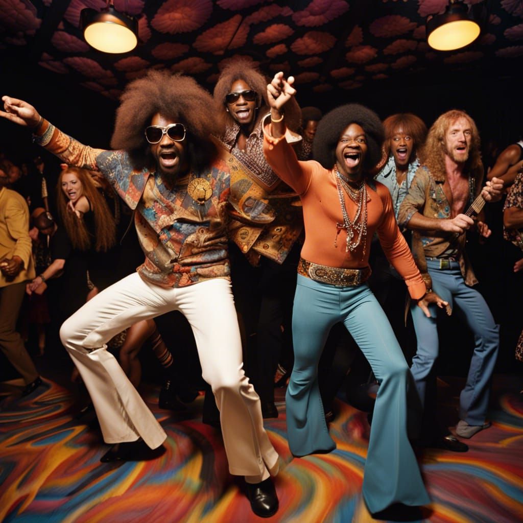 Psychedelic 70s Rock Dancers in Party Atmosphere