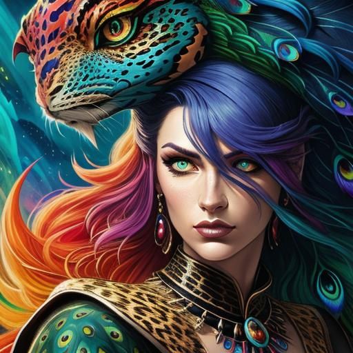 Woman with Rainbow Scales in Comic Book Style