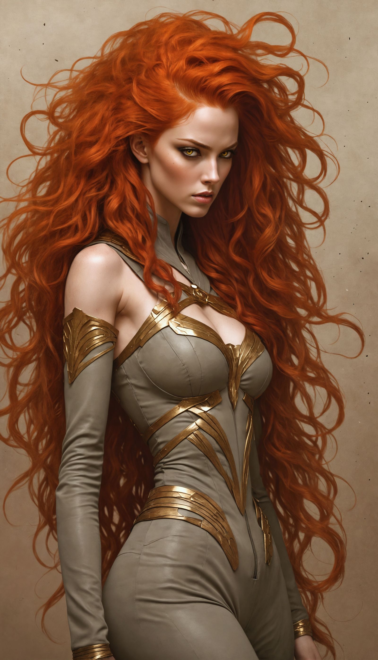 Intricate Portrait of a Woman with Red Hair