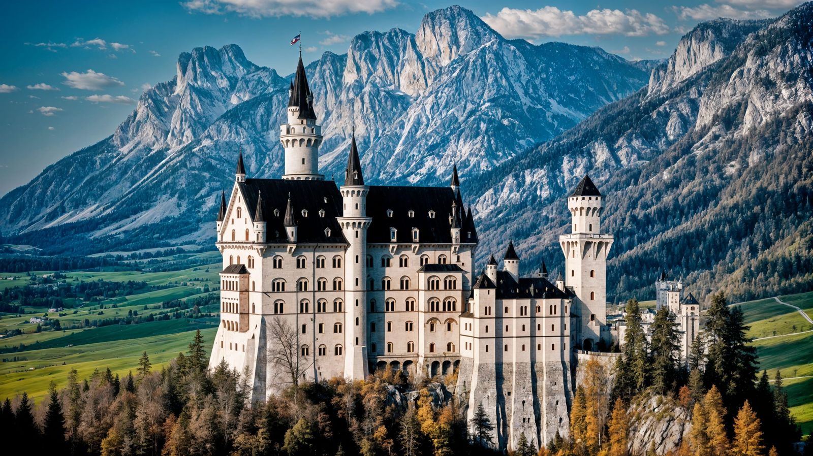 Gothic Mountain Castle Illuminated by Sunlight