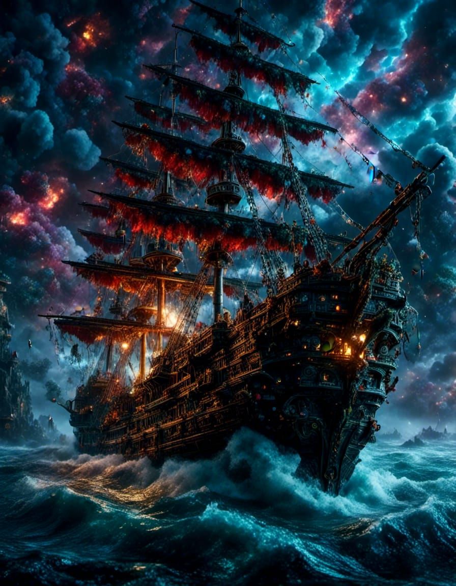Ghost Ship in Storm, 2D Pixel Art