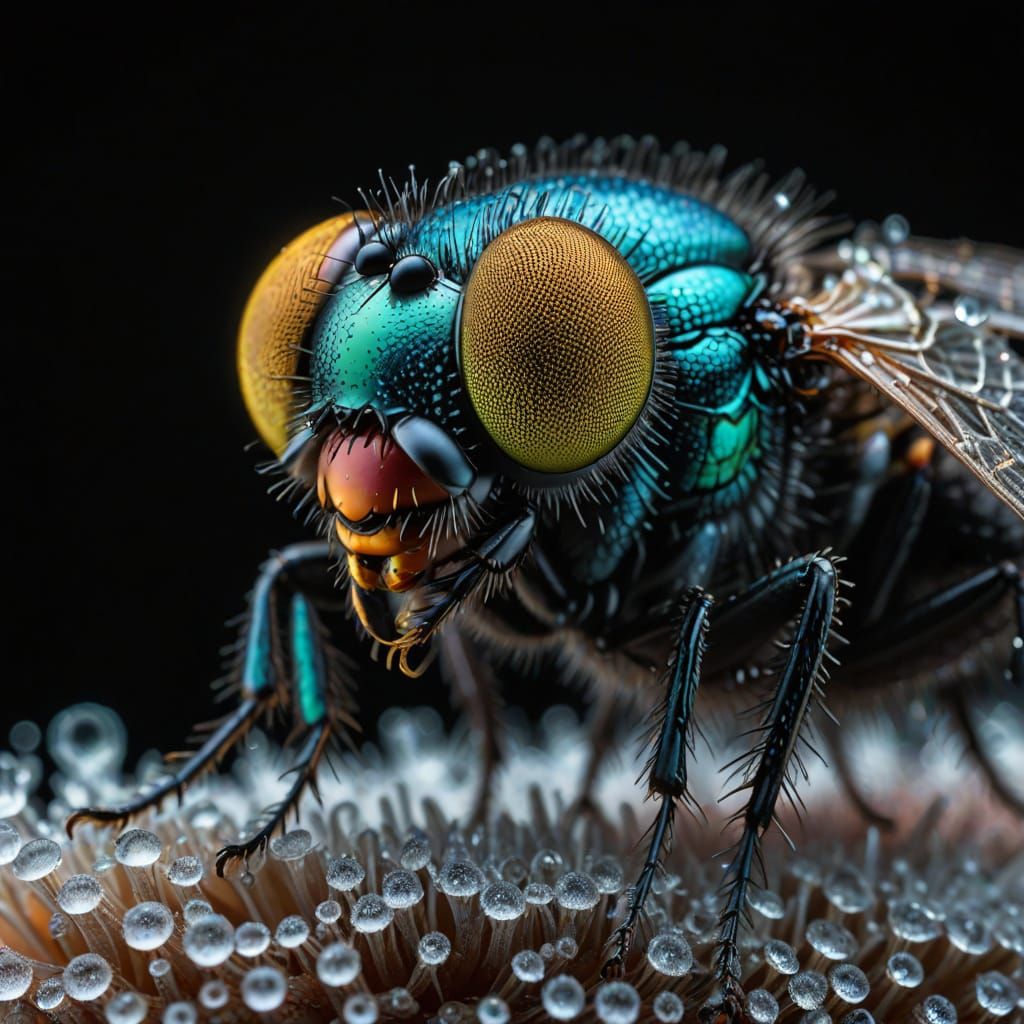 Microscopic Beauty: Ice Crystal Eyes of a Housefly in Fine F...
