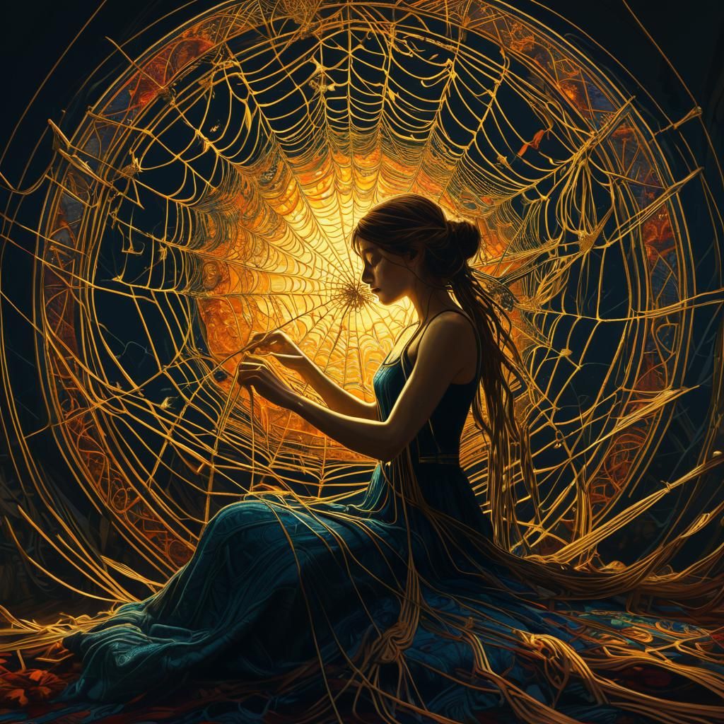 Tapestry Weaver's Arachnid Transformation: Digital Art