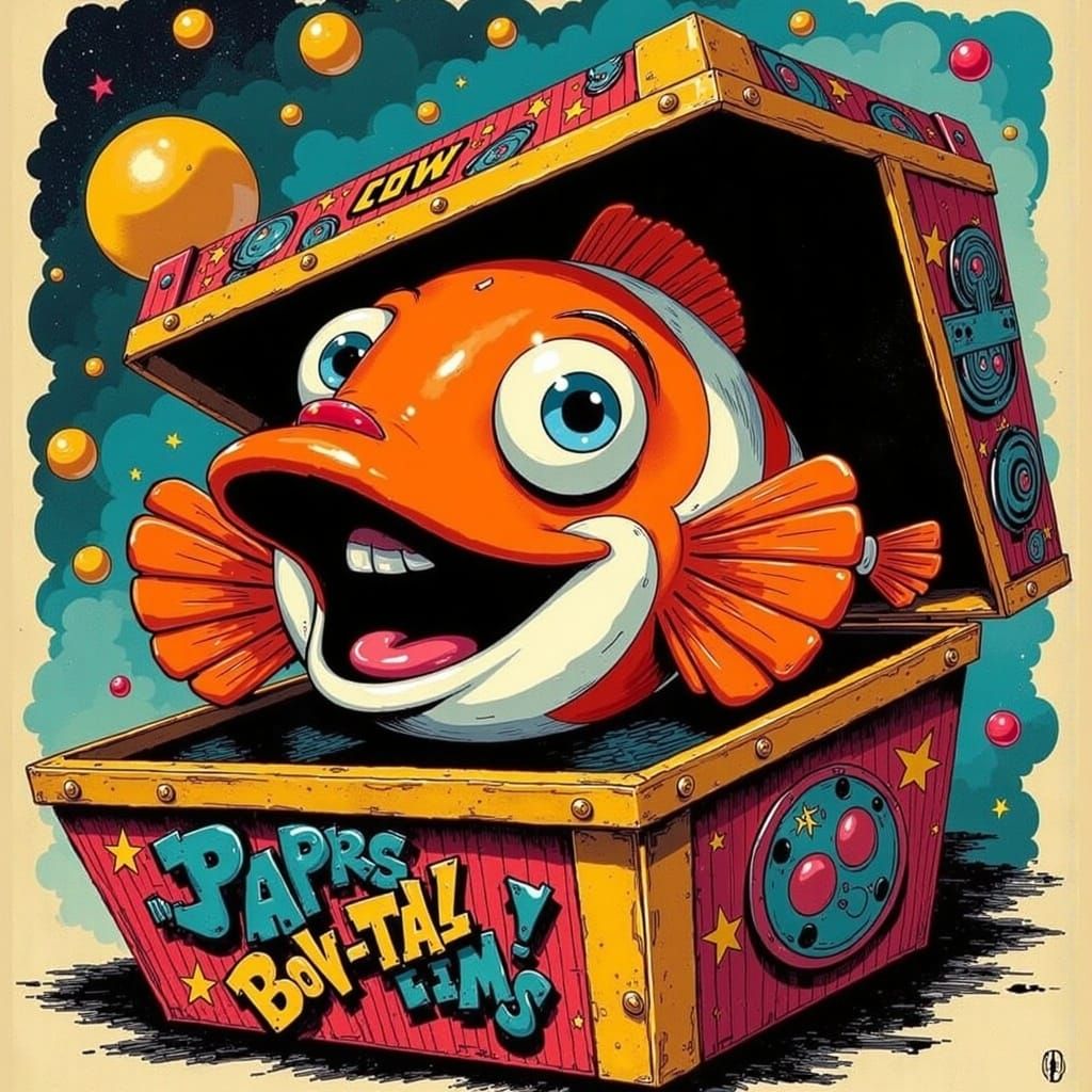 Clownfish Jack-in-the-Box in Silver Age Comic Style