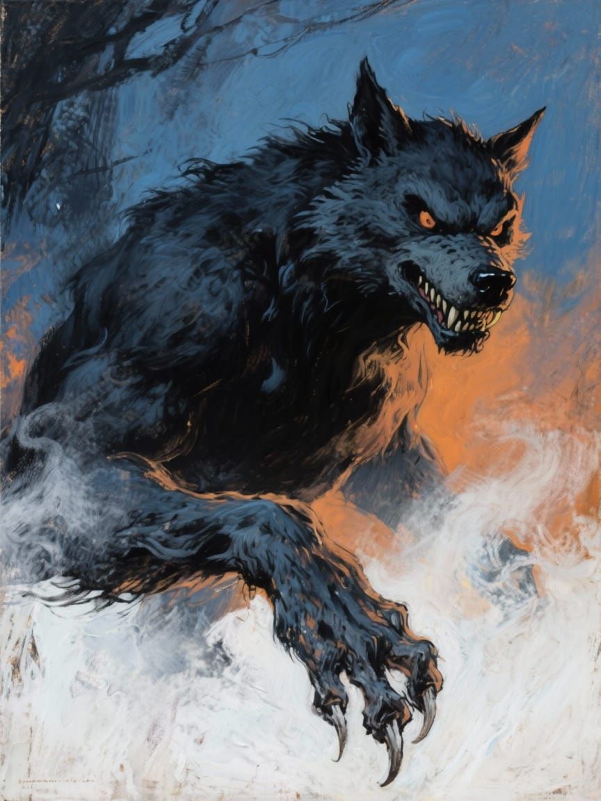 Classic Werewolf Portrait: Menacing Expression, Dramatic Lig...