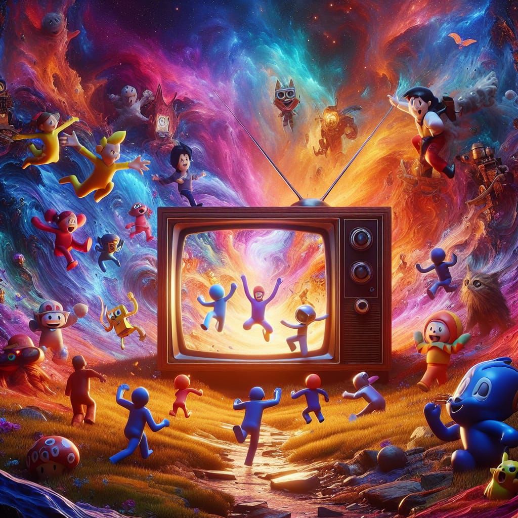 Saturday Morning Cartoons Jump Out of the Old Tube Televisio...