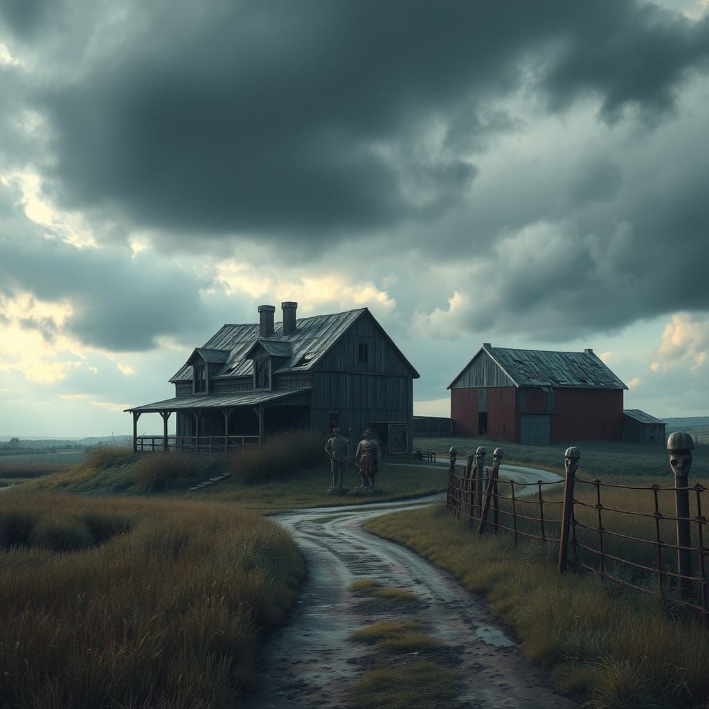 Dark Fantasy Farmland: Hyper-Realistic Moody Landscape