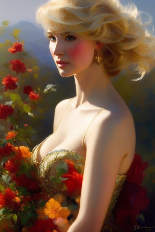 Portrait of a Blonde Woman in Fantasy Art Style