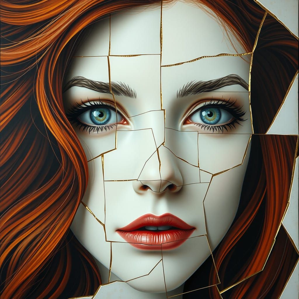 Surreal Porcelain Goddess Radiates Golden Imperfection