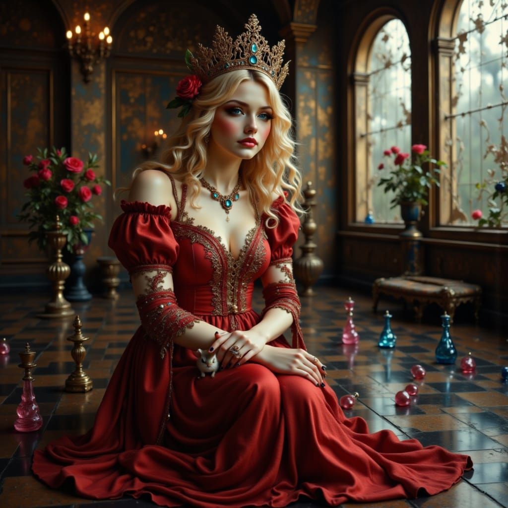 Elegant Queen Chess Piece in Victorian Ballroom Steampunk St...