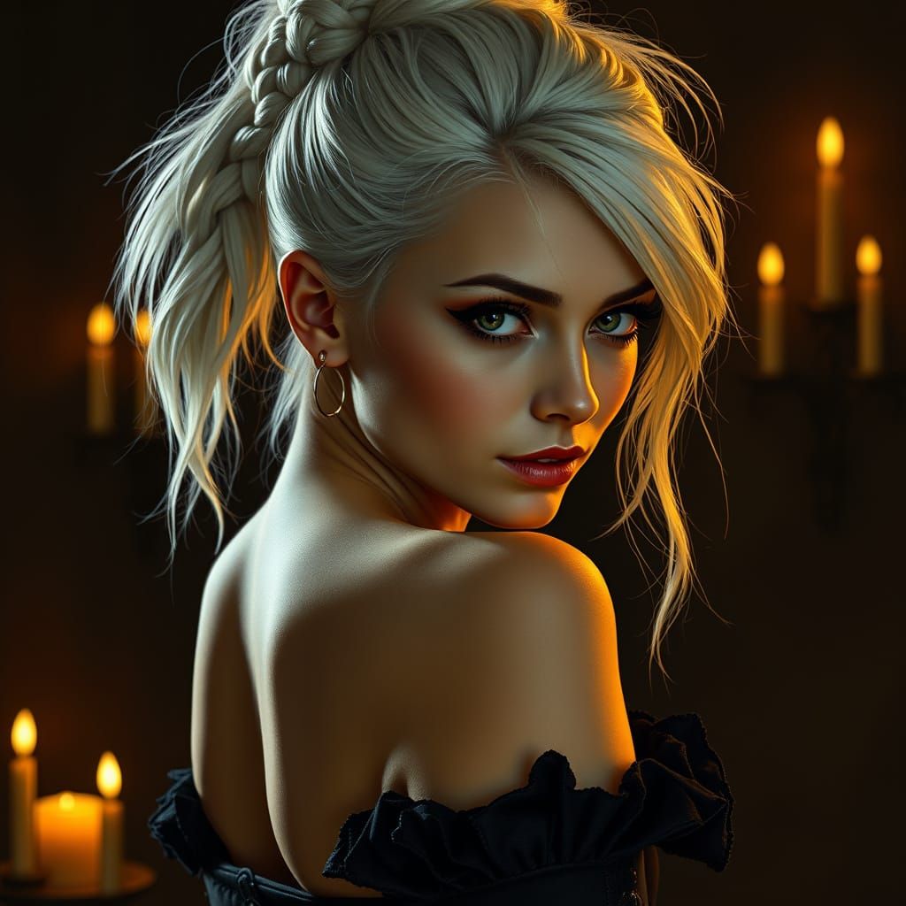 Mysterious Woman in Candlelit Ambiance