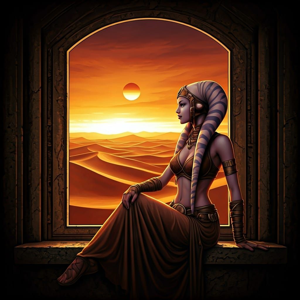 Twi'lek Dancer on Alien Desert Ledge