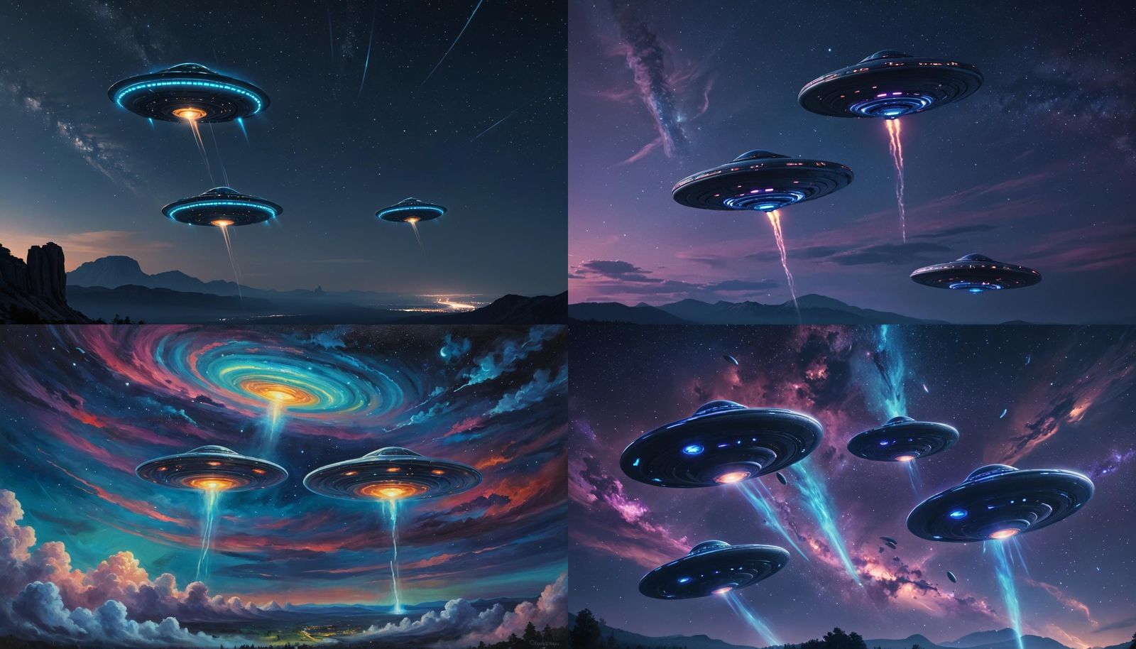 UFOs in Starry Sky: AI Generated Image
