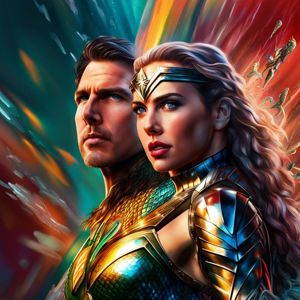 Wonder Woman and Aquaman: Hyperrealistic Splash Art