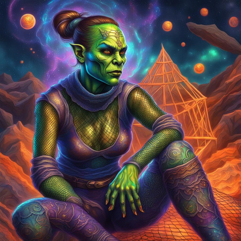 Female Orc in Fishnets, Astral Illustration
