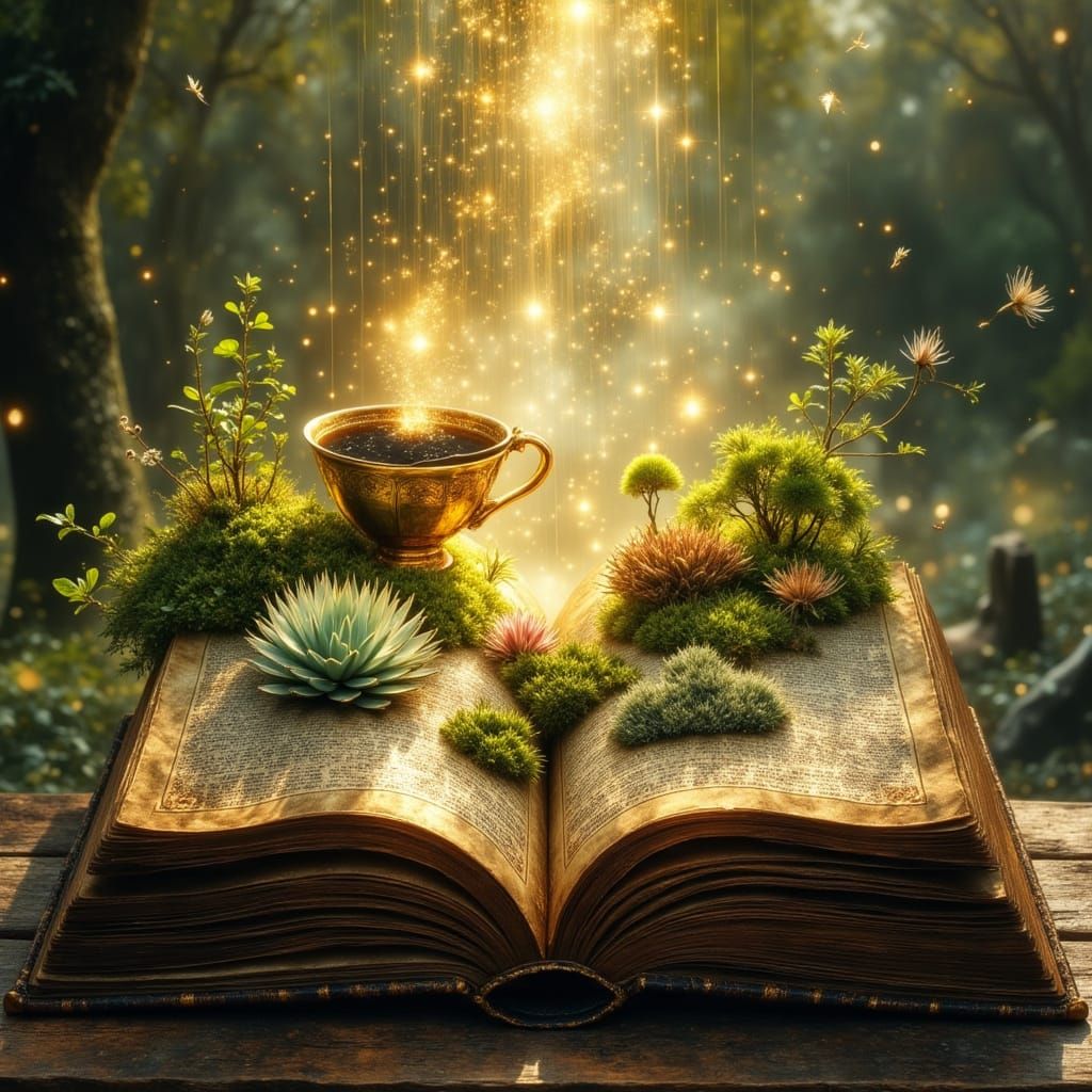 Surreal Zen Garden in Ancient Book