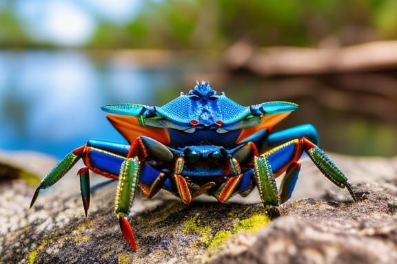 Blue Warrior Crab in Mangrove: 3D CGI Render