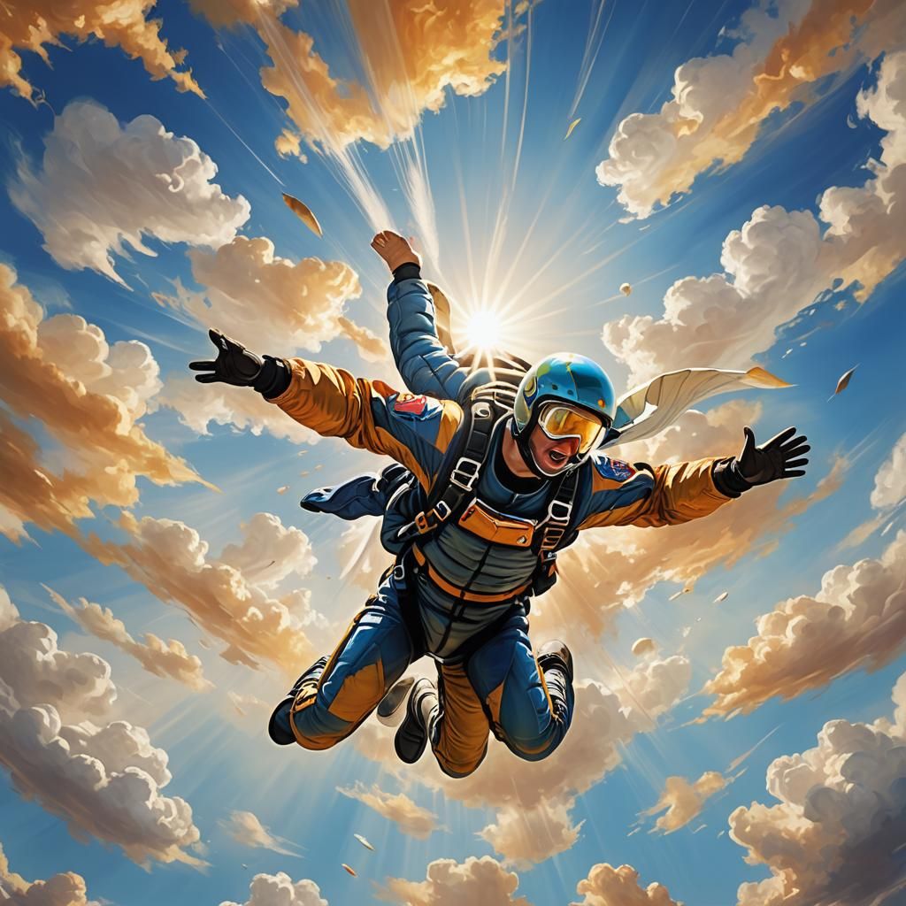 Skydiver Plunging Towards Earth as Digital Painting
