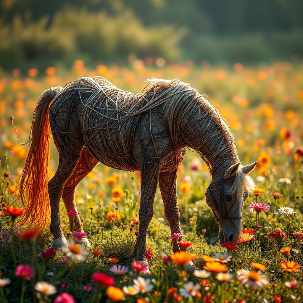 Ethereal String Horse in Flower Pasture