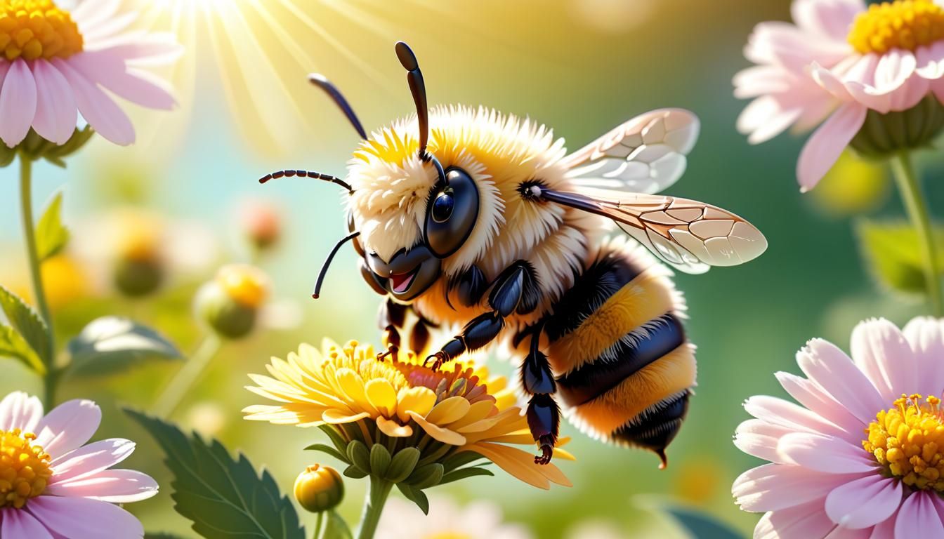 Happy Kawaii Bee on a Flower
