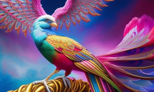 Silk Fractal Paradise Bird in Hyperrealism