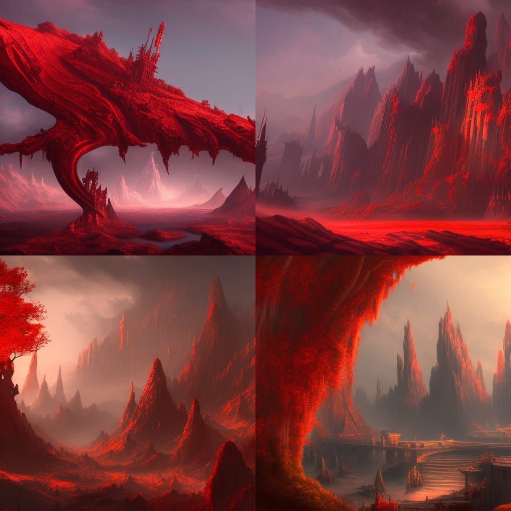 Fantastical Red Landscape in Detailed Matte Painting