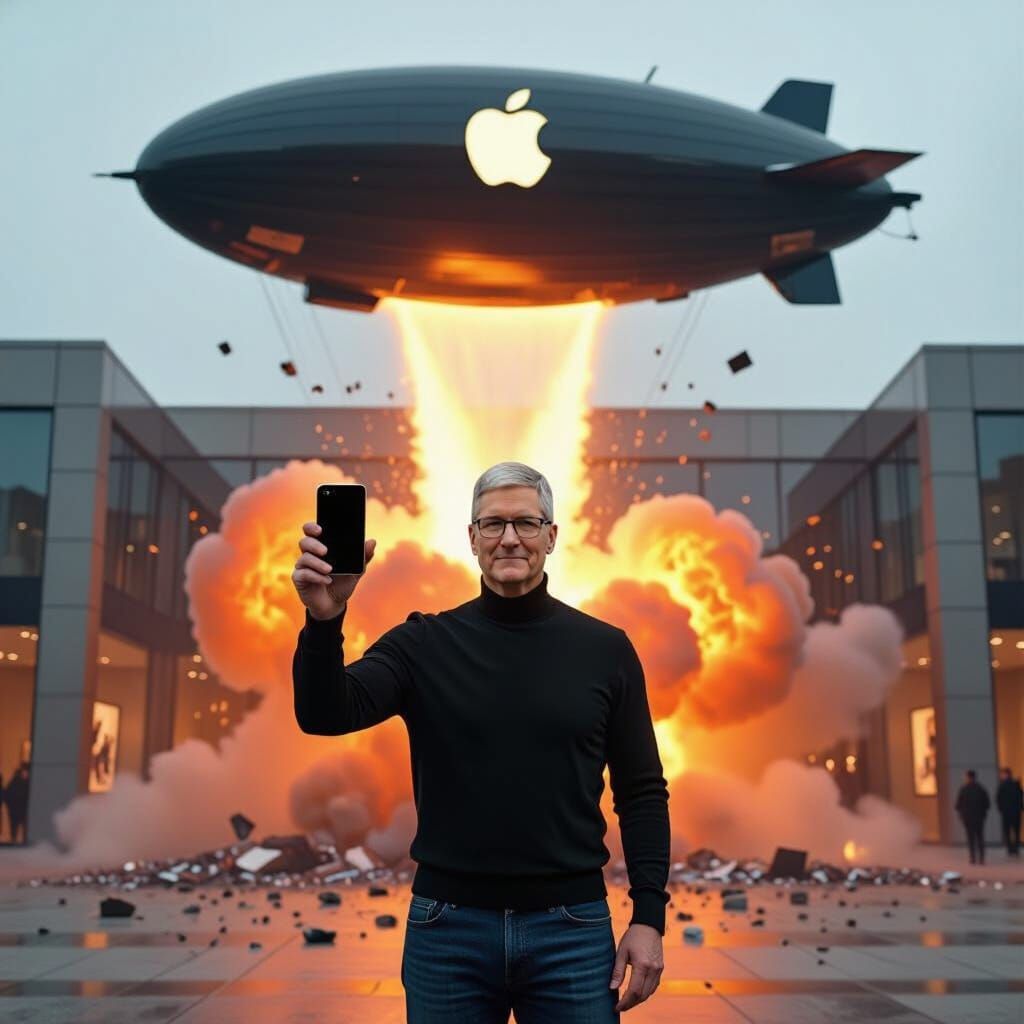 Tim Cook in Front of Exploding Samsung Store