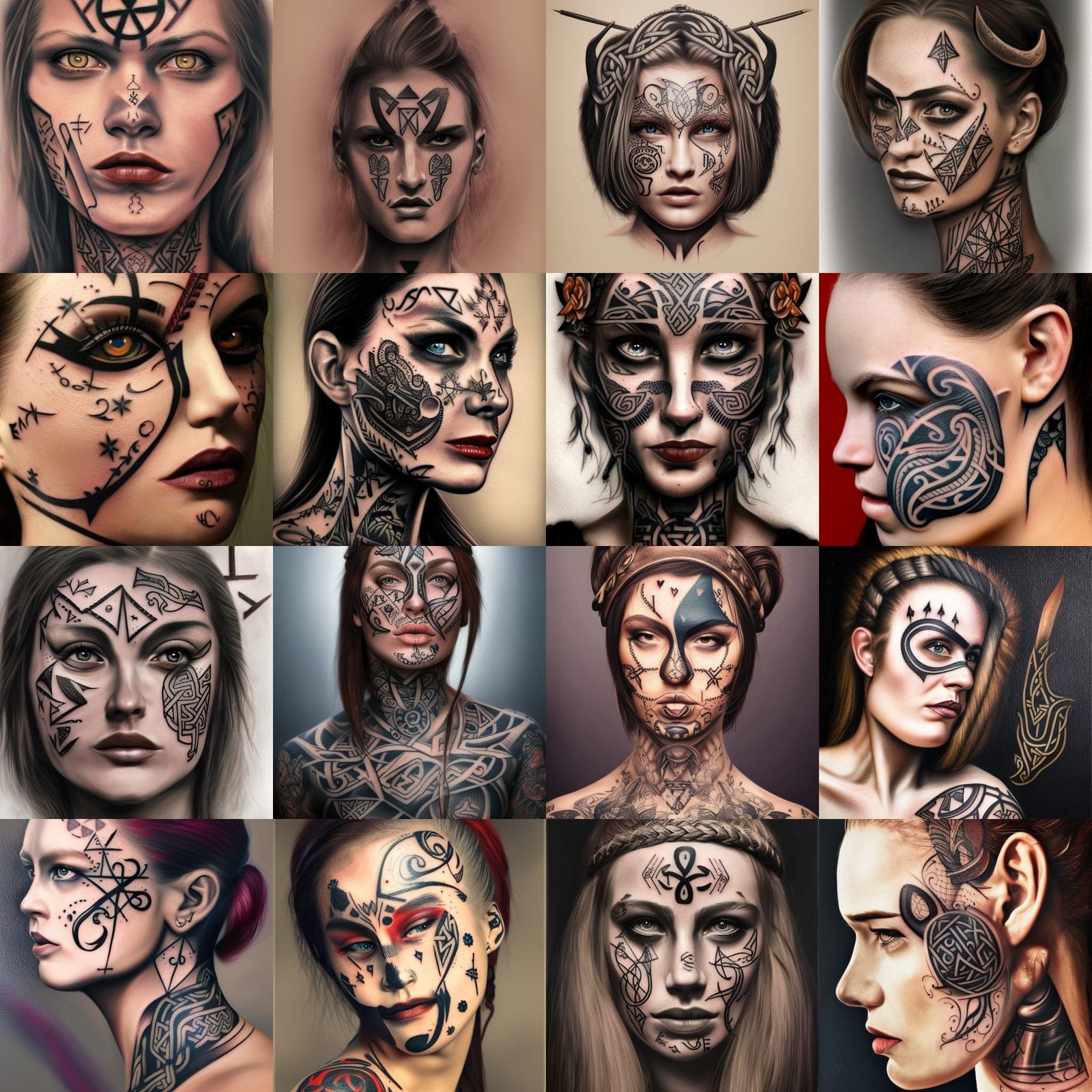 Viking Tattooed Woman: Detailed Realism Portrait
