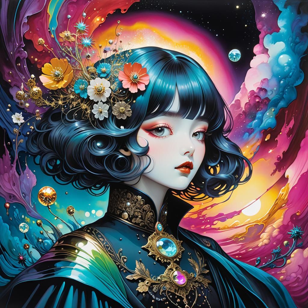 Iridescent Cosmos in Alcohol-Ink Style