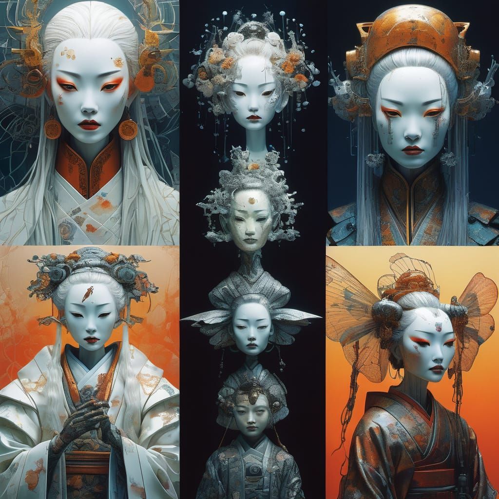 Android Geisha in a Futuristic Repairshop