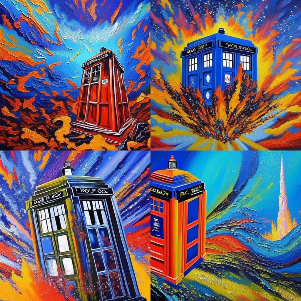 Exploding Tardis in Expressionist Oil Painting Style