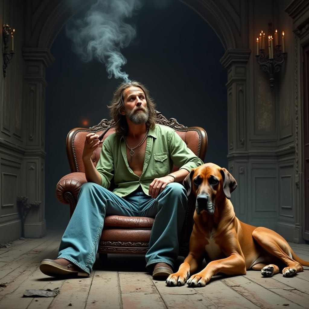 Mystical Hippie Guardian in Abandoned Gothic Mansion