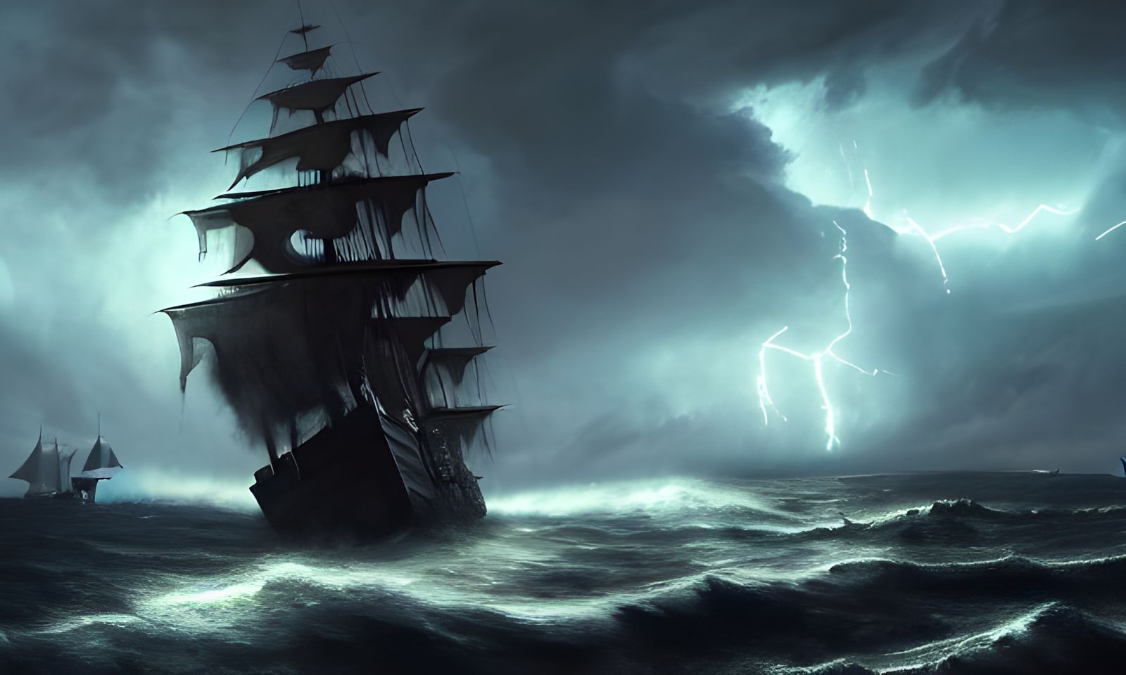 Sinister Flying Dutchman in Lightning Storm