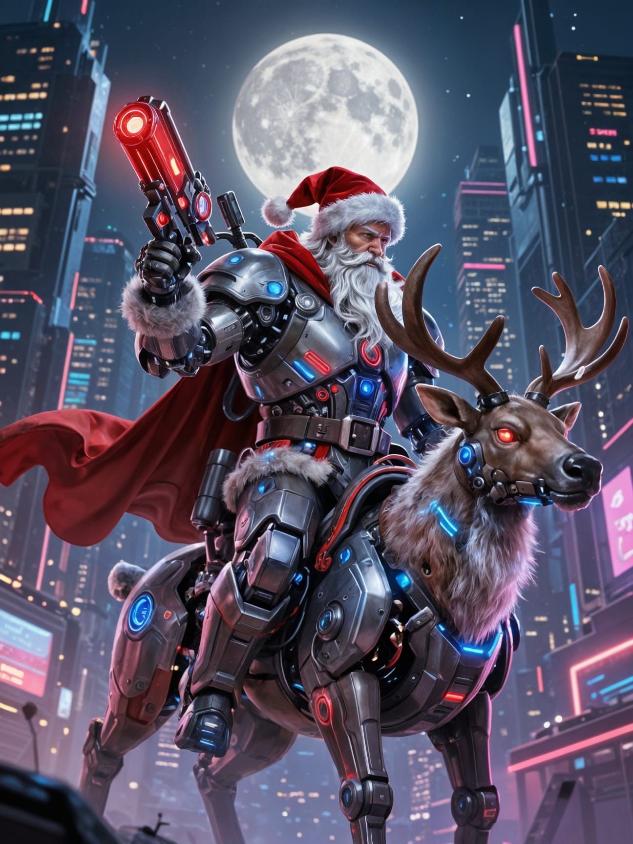 Cyberpunk Santa Claus in Neon City
