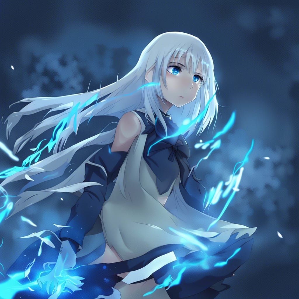 Anime Style Ghost Girl with White Hair