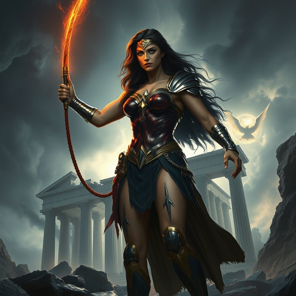 Wonder Woman as Roman God in Gothic Style