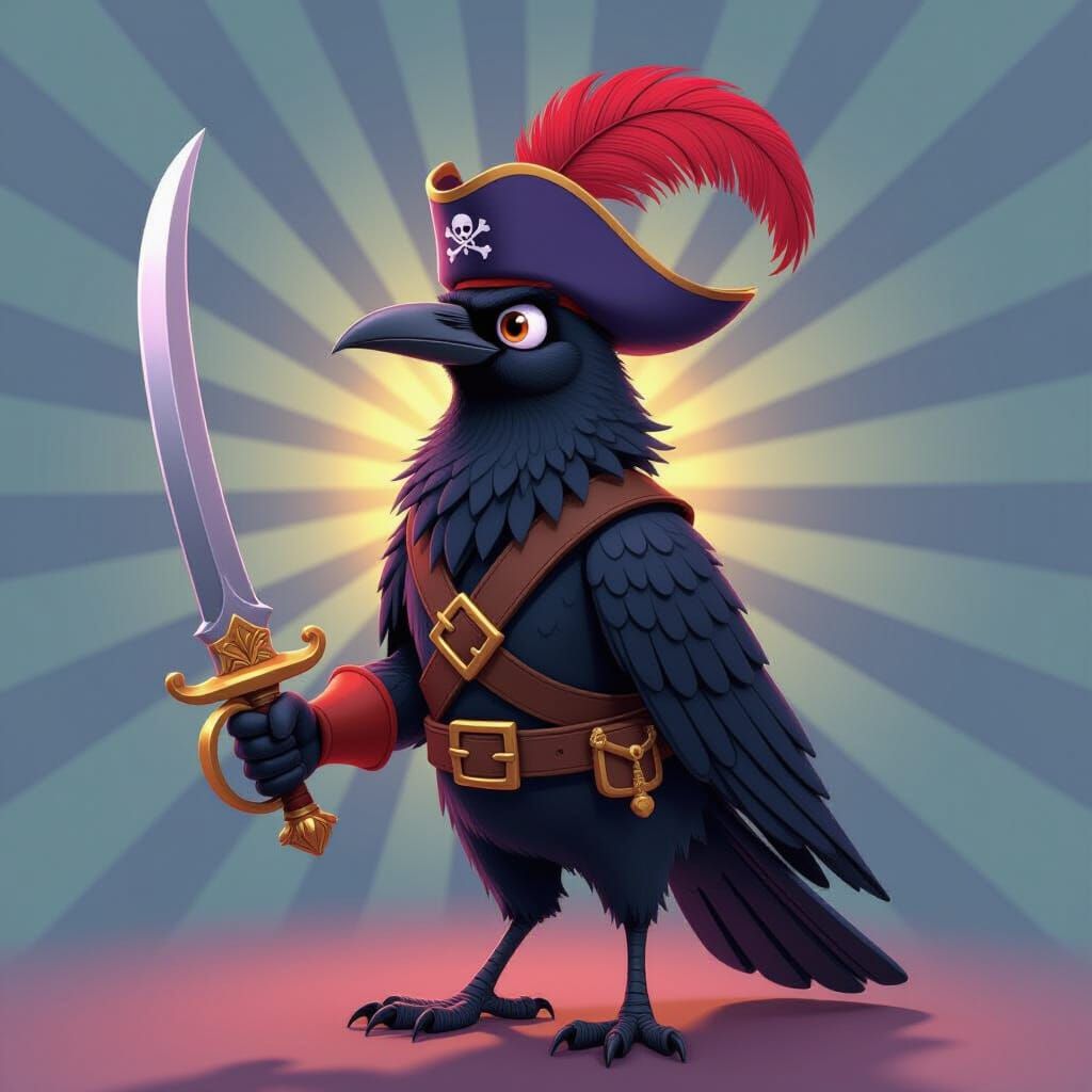 Pirate Crow in Regal Pose: 3D Digital Art
