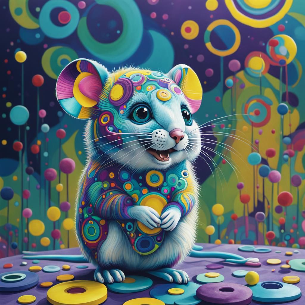 Psychedelic Mouse in Lisa Frank Style with Kandinsky Circles