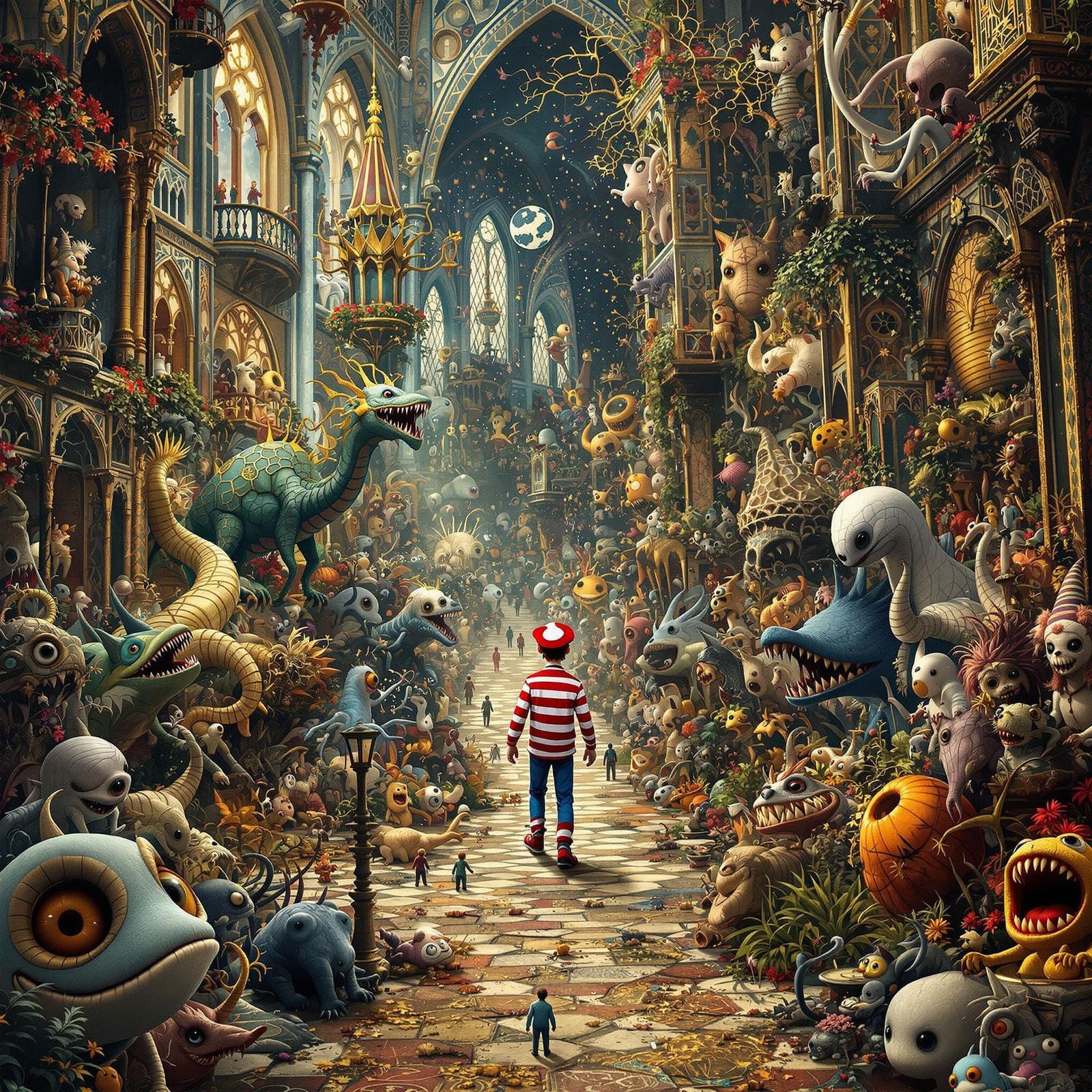 Medieval Waldo Lost in a Surreal Garden of Earthly Delights