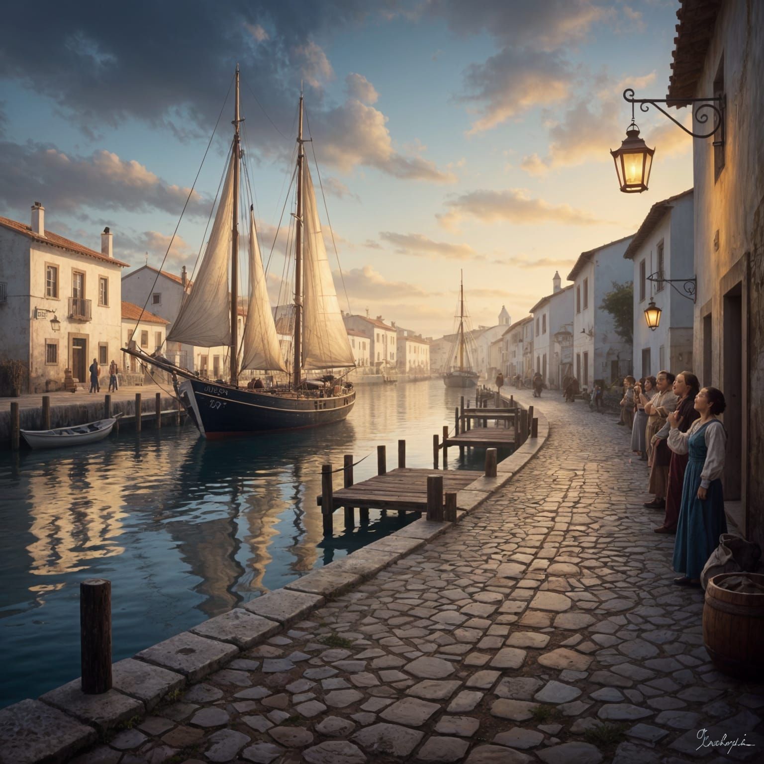 Sailboat Embarks from Dock in Cinematic Scene