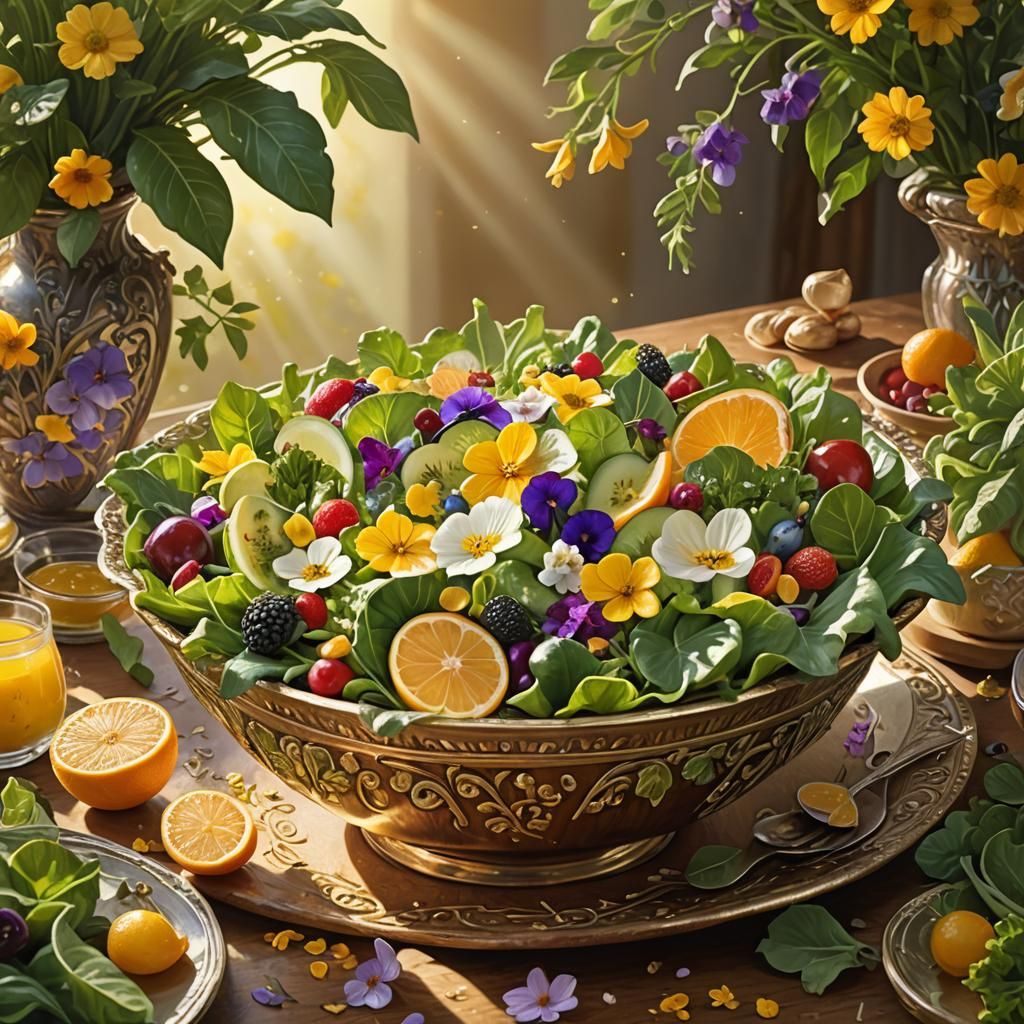 Vibrant Salad Still Life in Ornate Bowl