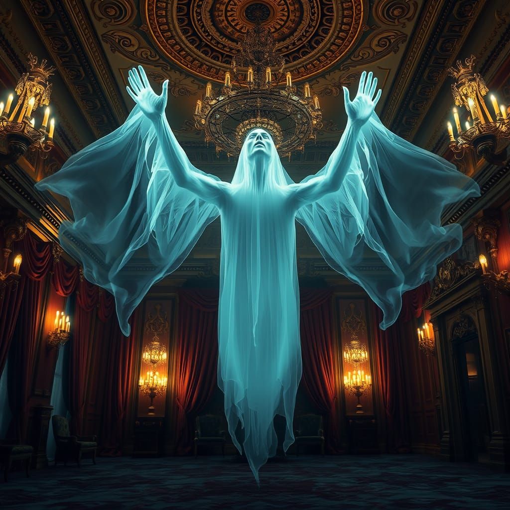 Creepy ghost in haunted house