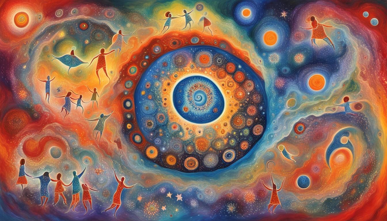 Aboriginal Rock Art Painting with Psychedelic Elements