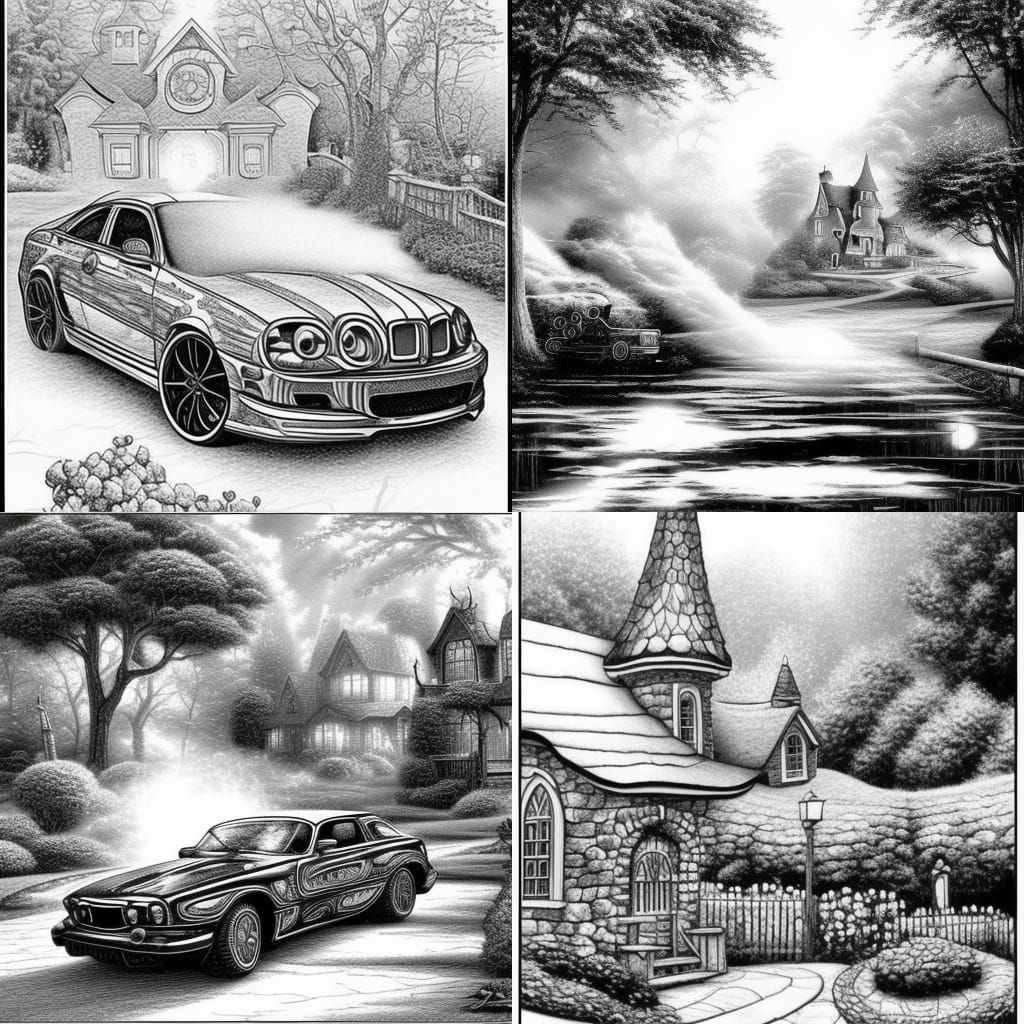 Cute Car Coloring Page in Ethereal Fantasy Style