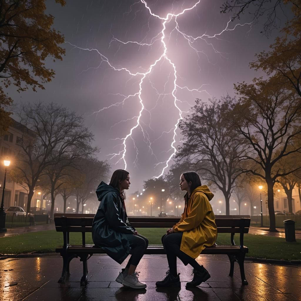 Girls Watching Lightning at Night: Digital Matte Painting