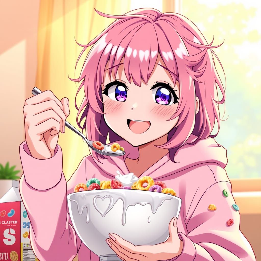 Anime Girl Enjoys Cereal in Studio Trigger Style
