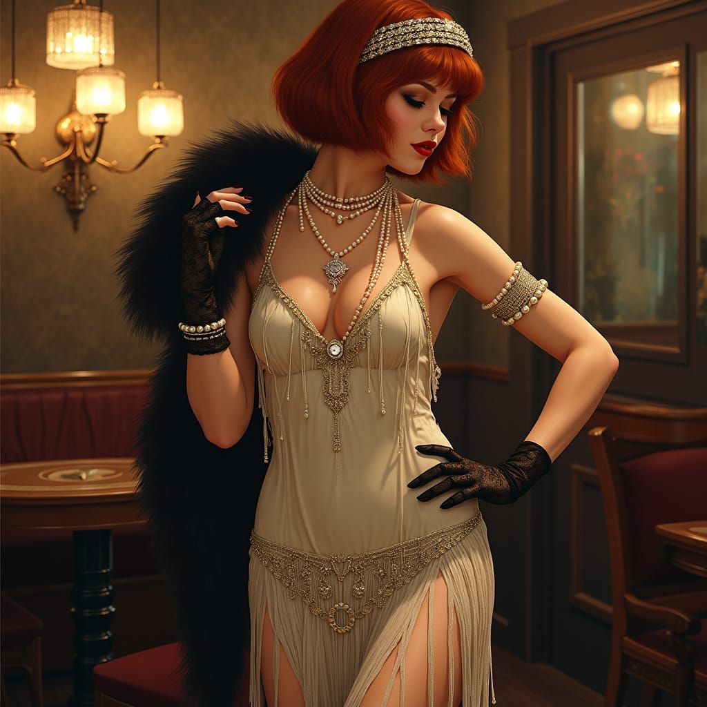 Glamorous Flapper Girl Dancing in Art Deco Lounge