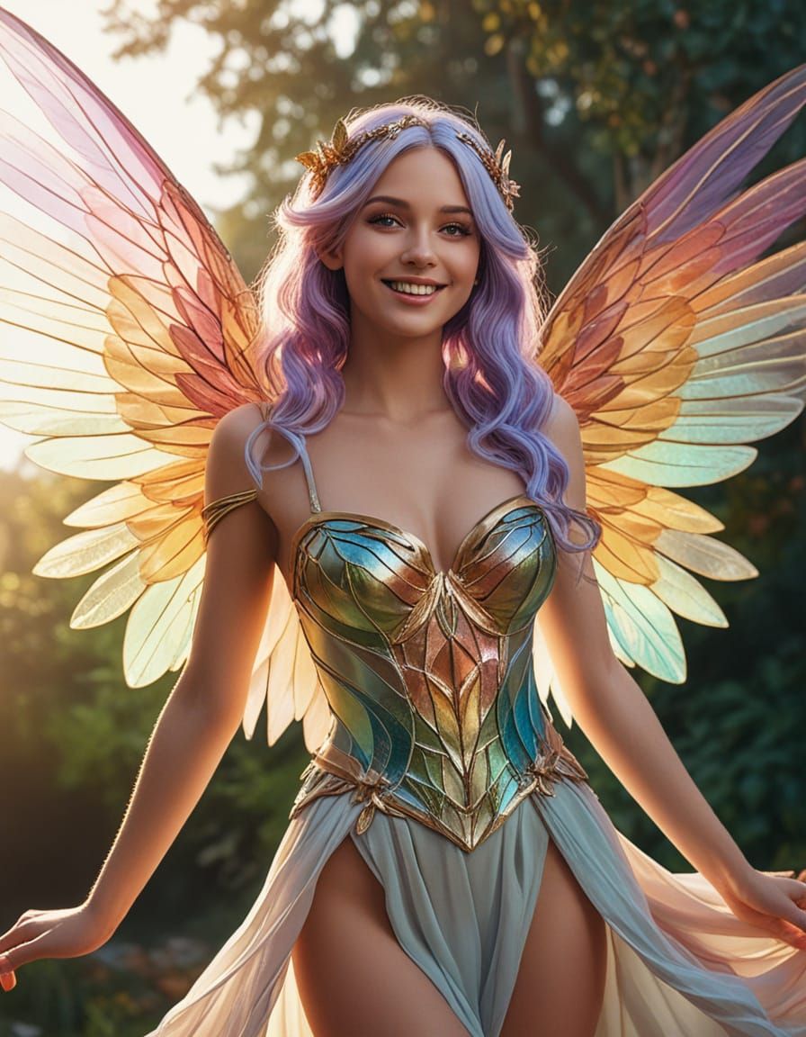 Female Fairy with Multicolored Hair in Digital Art