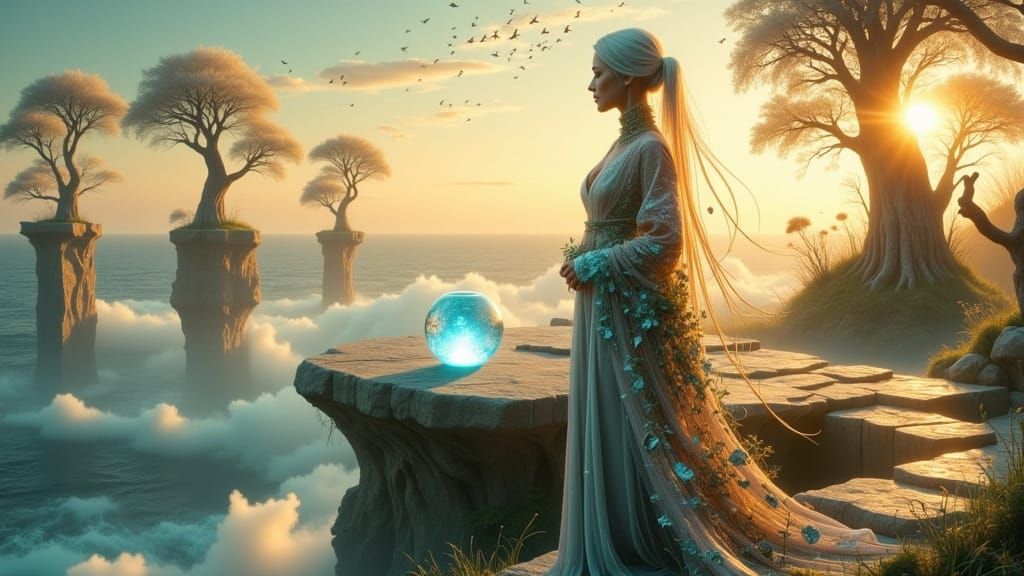 Ethereal Botanist in Celestial Garden