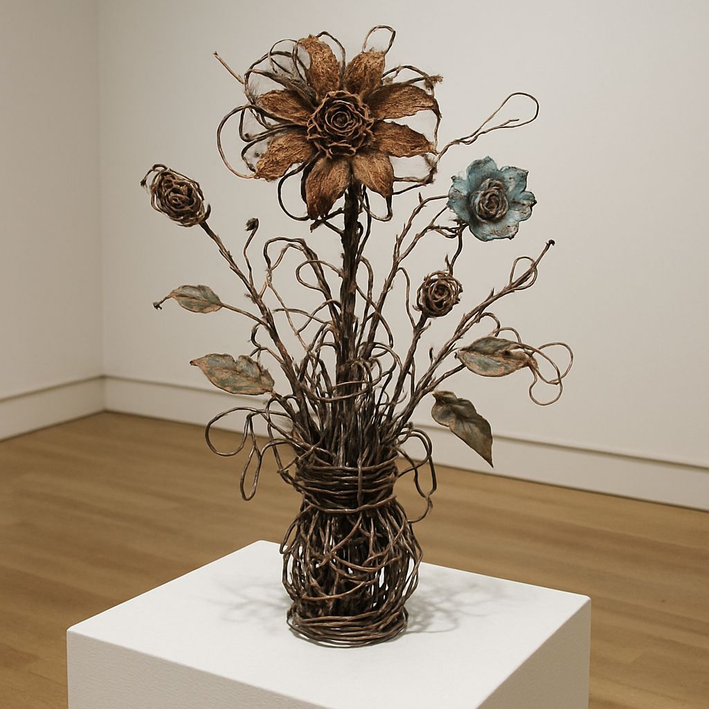 Wired Floral Sculpture in Art Gallery